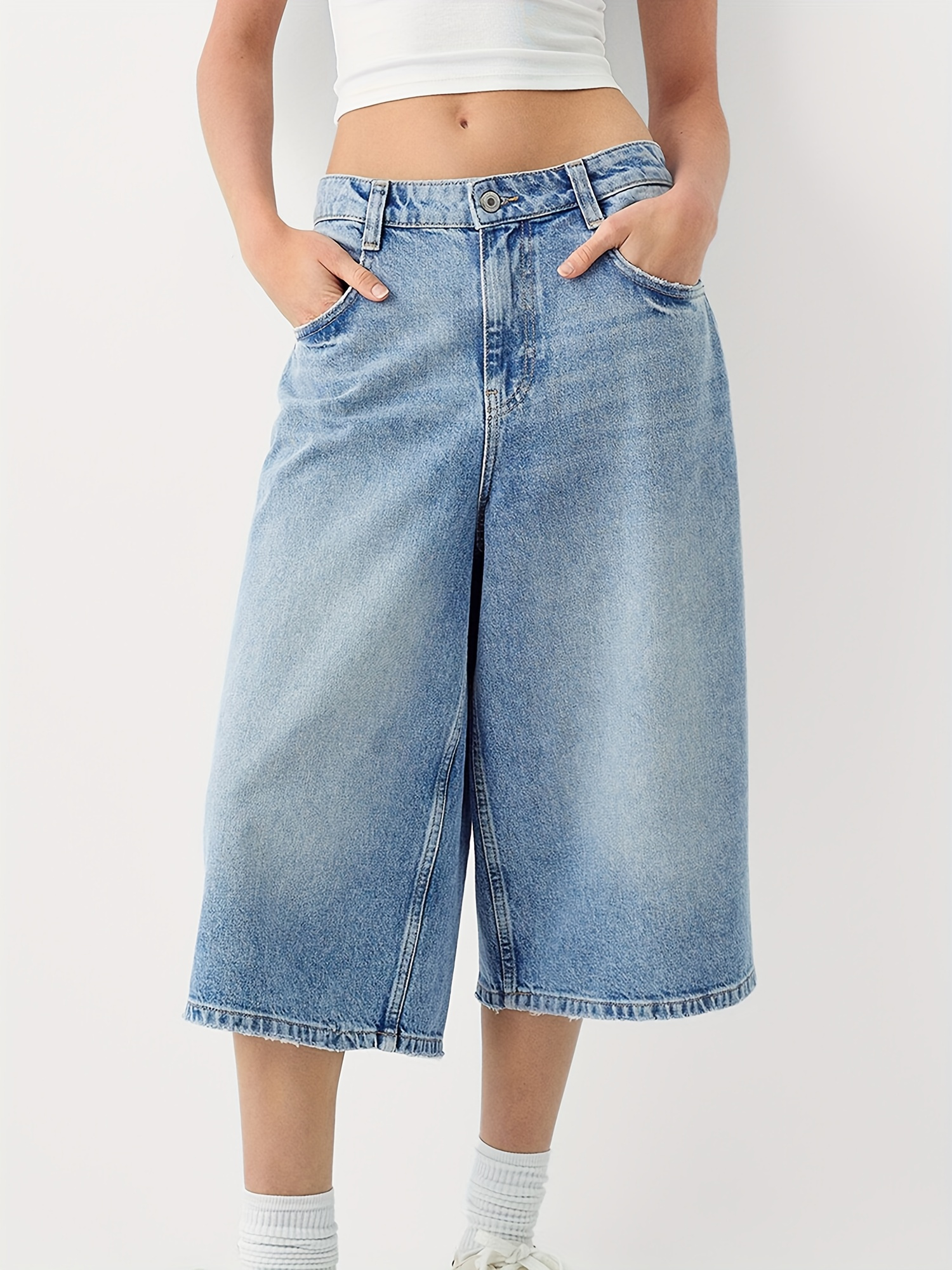 womens casual capri jeans length low waist cropped denim Temu