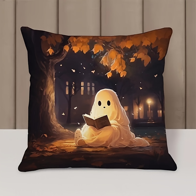 TEMU Fodera per cuscino con stampa fantasma 18x18 pollici - Perfetta per l'arredamento di , lavabile in lavatrice, chiusura con cerniera, tessuto in