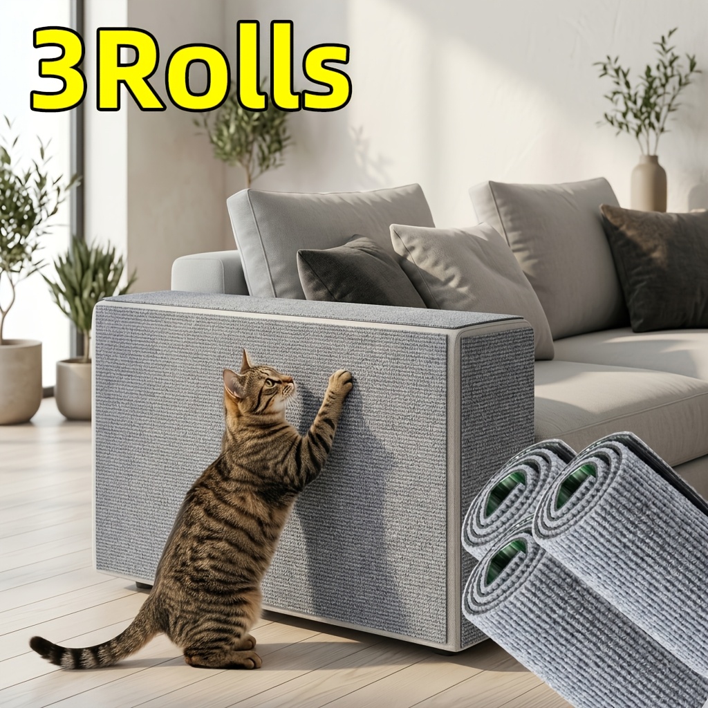 Self-Adhesive Cat Scratching Board, Thickened Cuttable Sofa Armrest Cover, Furniture Door and Wall Scratch-Proof Pad, Cat Tree Renovation and Repair Mat, Polyester