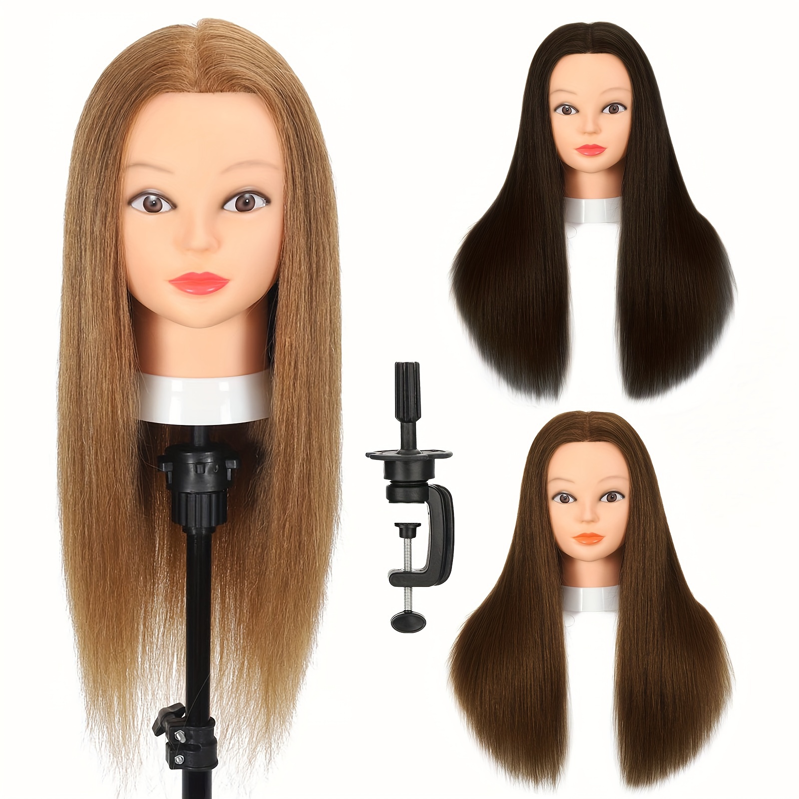 

100% Real Hair Mannequin Head With Human Hair Cosmetology Manikin Doll Head For Hairdresser Practice Styling Braiding Haircut Training Head With Free Clamp Holder