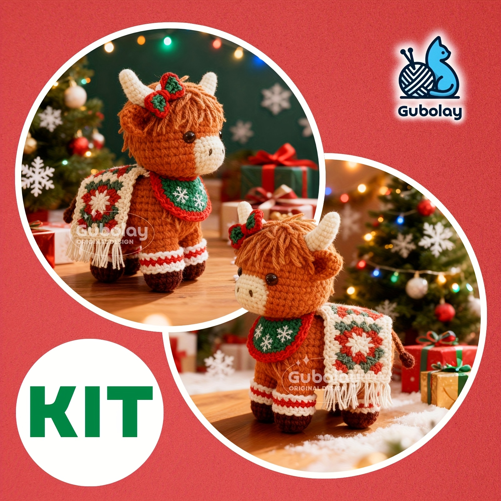 Christmas Highland Cow Crochet Starter Kit For Beginner Adults | Arts And Craft Kit For Adults Gift | Video Tutorial | Includes Easy-to- Pattern, Soft Yarn (extra 30%)