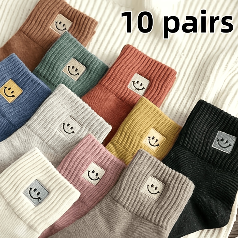 TEMU 10 Pairs Of Women's Winter Warm Mid Tube Socks, Cute Solid , Comfortable And Durable, Multi Colored Options, Fashionable Accessories, Suitable