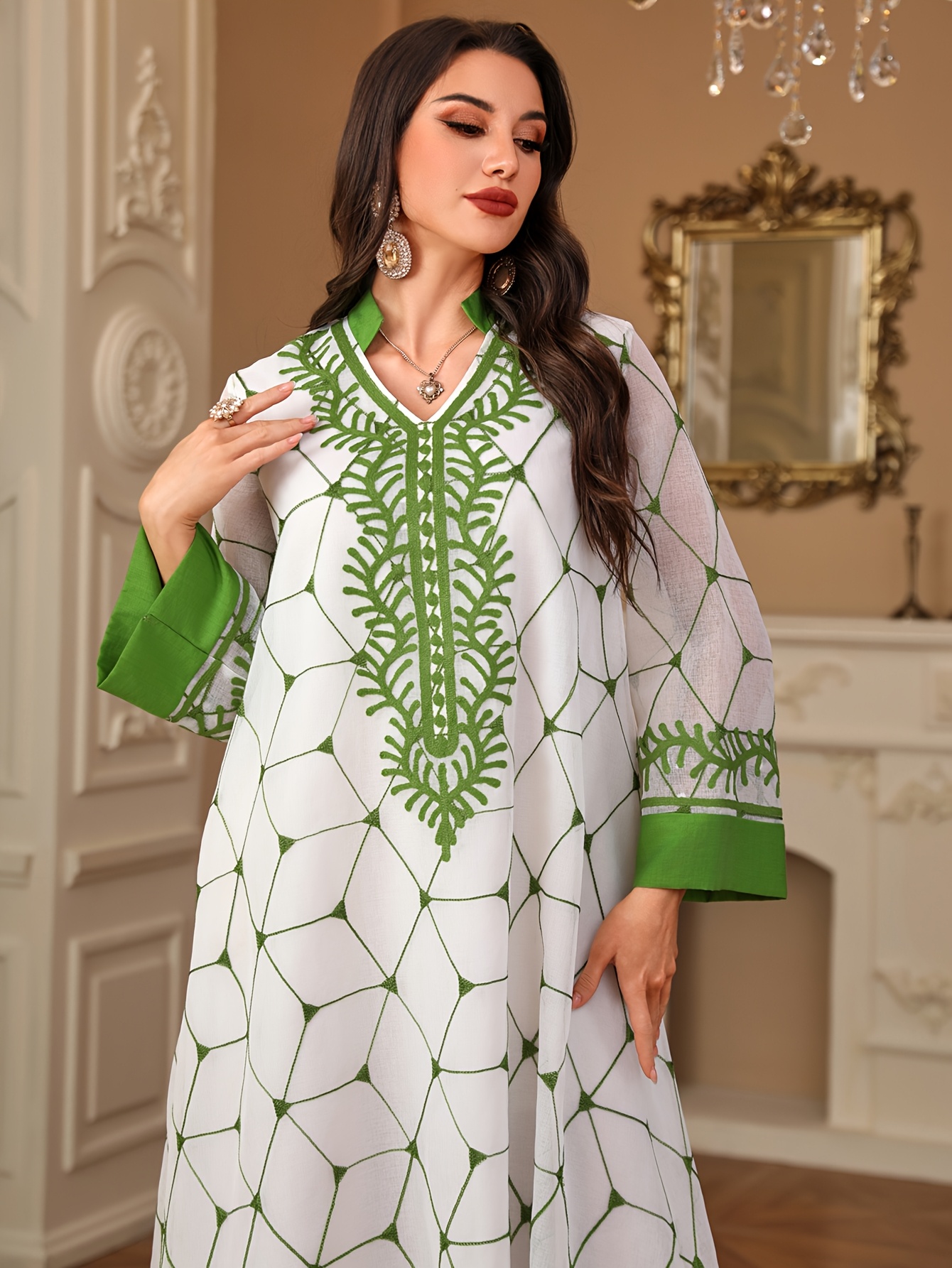womens elegant middle eastern arab dress rhombus embroidery - Temu Bahrain