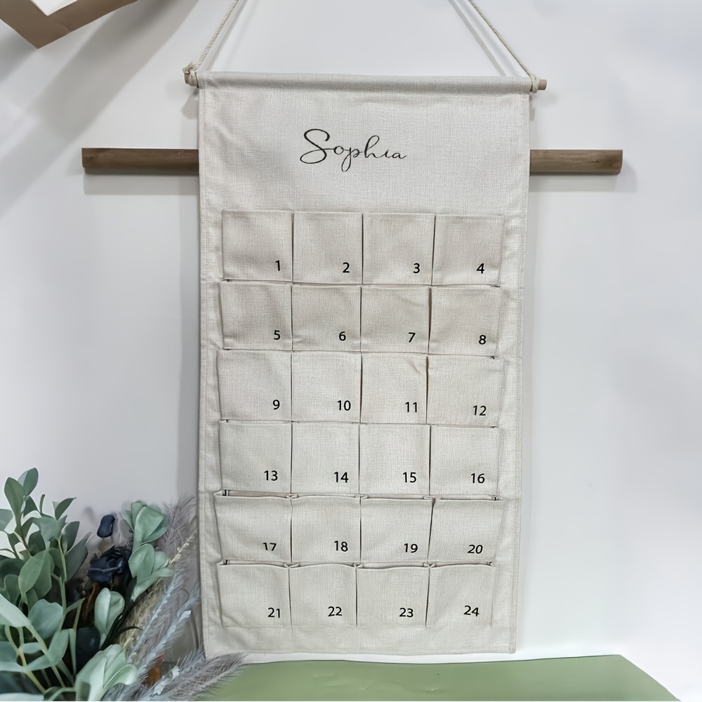 TEMU Personalized Custom Name, 2026 Christmas Countdown Door Opening Holiday Calendar - Farmhouse Retro Bohemian Style Wall Hanging, With 24 Days Of