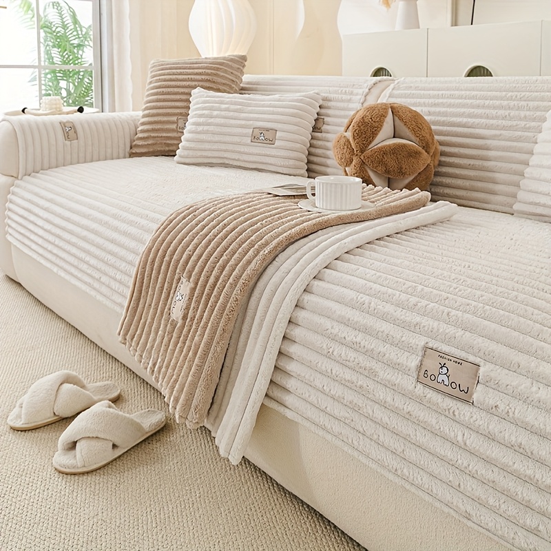 1pc cojín de sofá de peluche,   de sofá   para invierno con diseño de cordón, antideslizante, tela   y cómoda,   para mascotas, decoración de sofá para sala, ajustable a   los tamaños de sofá, lavable a máquina