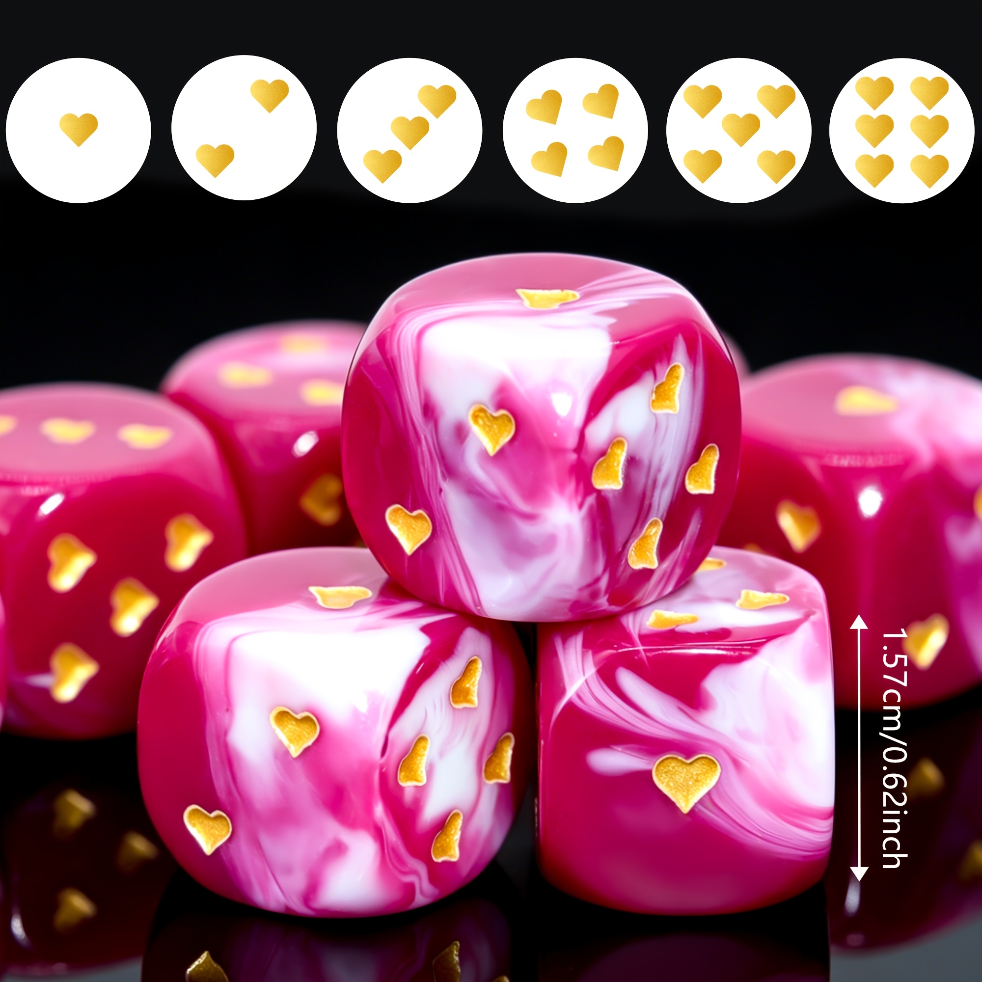 3pcs Heart Pattern Acrylic Dice for Board Games