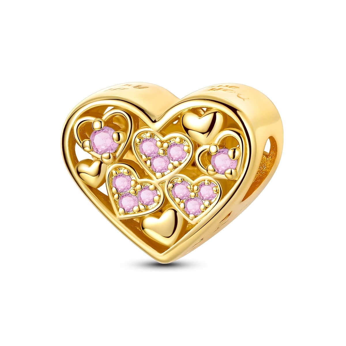 TEMU 1pc 18k Gold Plated Shining Cubic Synthetic Zircon​ Romantic Heart Tassel Design Charm Fit Original Bracelet Necklace Beads For Jewelry Making,
