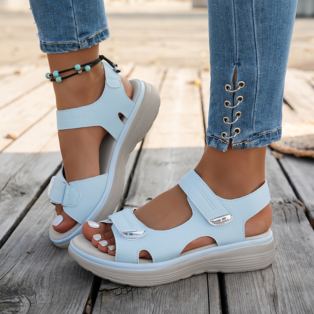 Image of New Women's Plus-size Thick-soled Casual Sports Sandals, Comfortable And Stylish, Perfect For Daily Commutes And Occasions. Casual Sandals For Women, Including Christmas Presents., Women Shoes