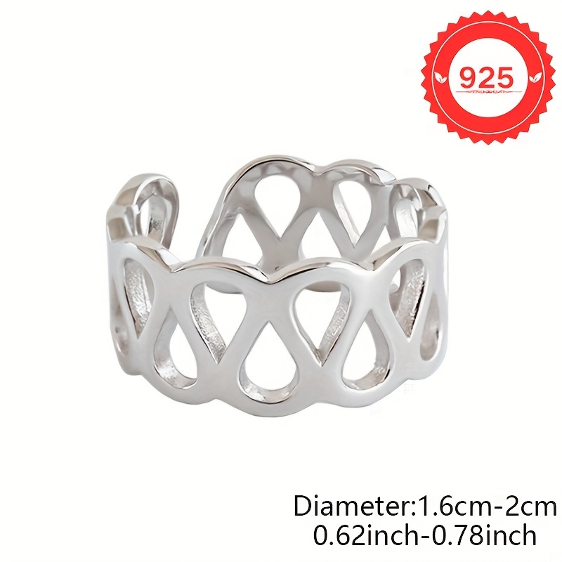 925 Silver Open Ring Wide Face Geometric Lattice Adjustable Fit