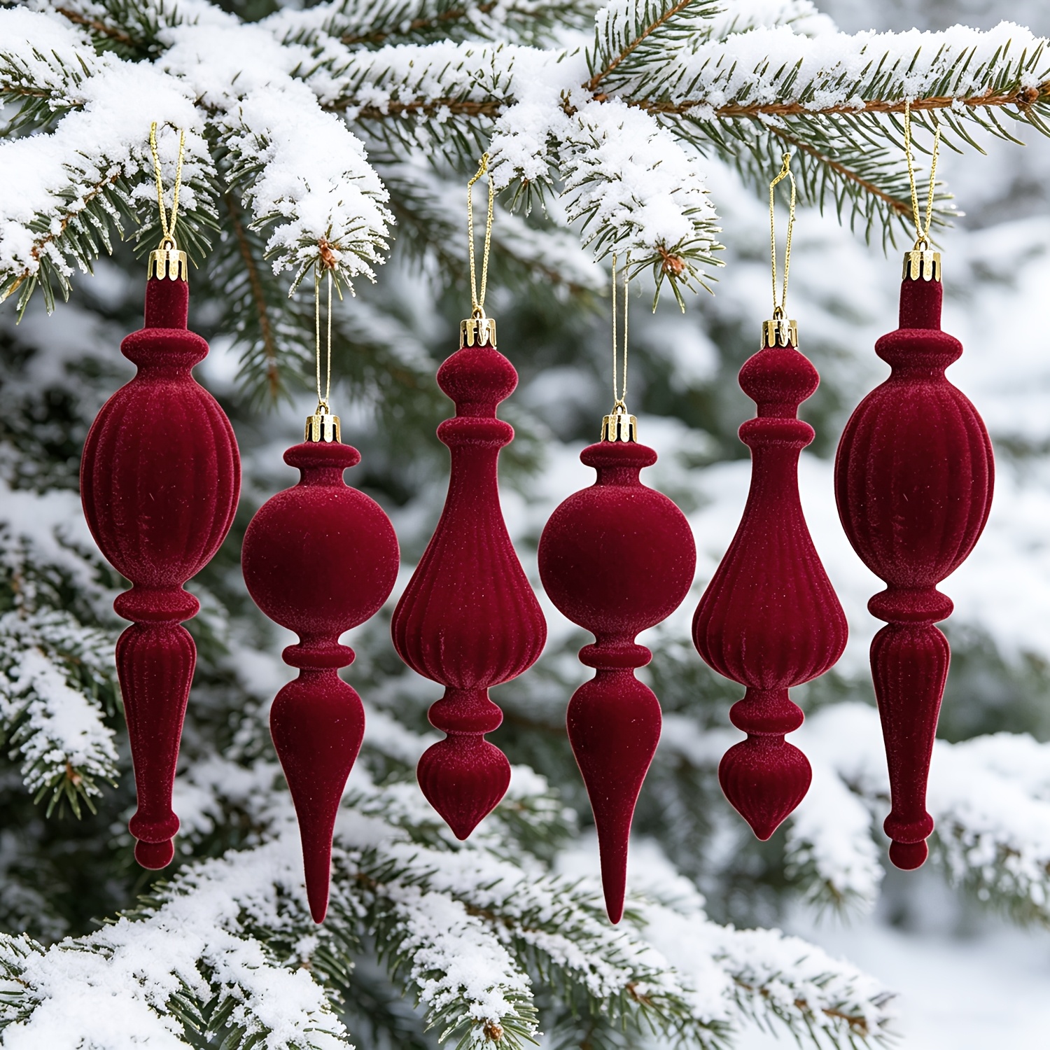 TEMU 6pcs Christmas Hanging Ornaments, Plastic Flocked Irregular Pendants, Suitable For Christmas Tree Decoration, Holiday Window Displays, Home