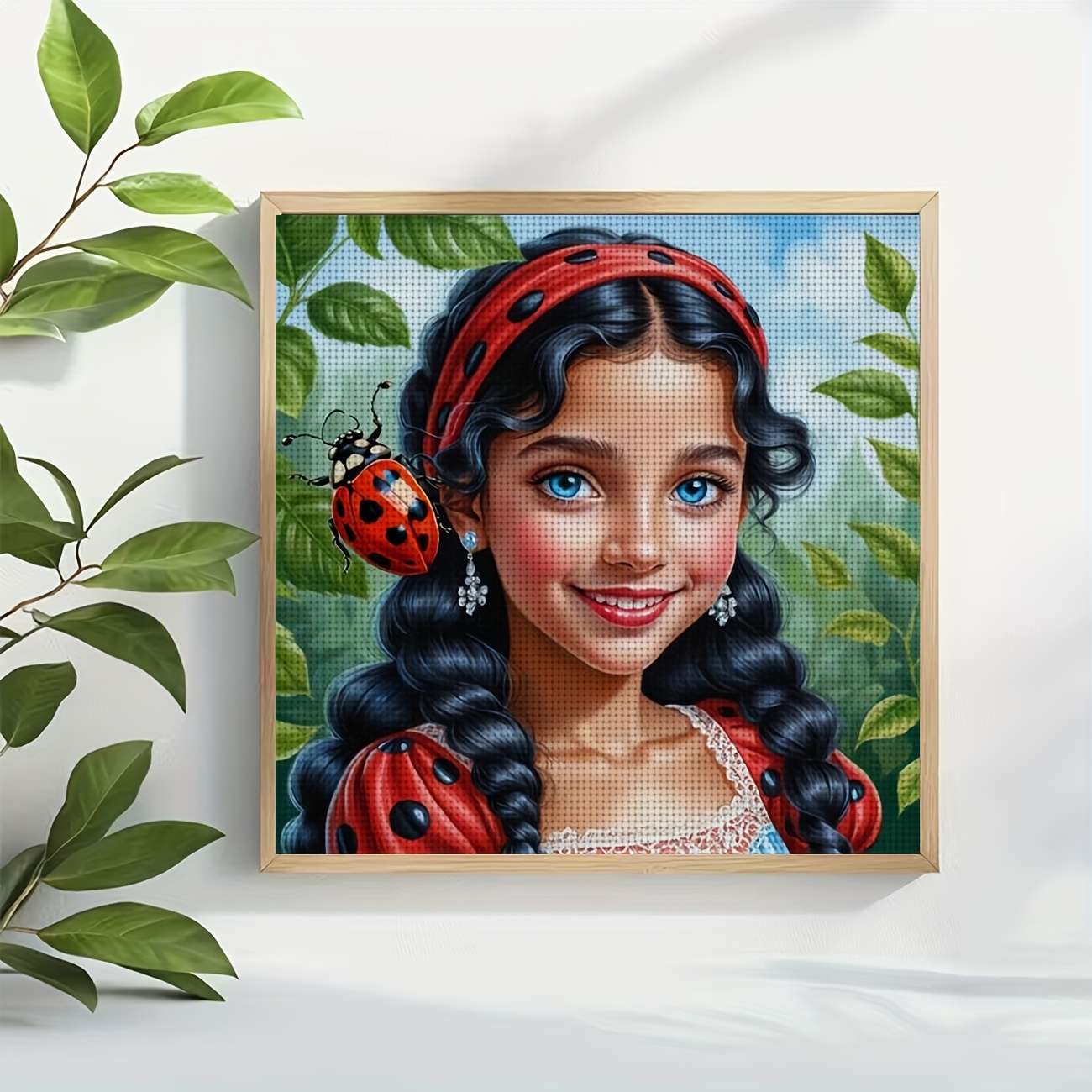 Printed DIY Cross Stitch Kit, Little Girl with Ladybug Pattern