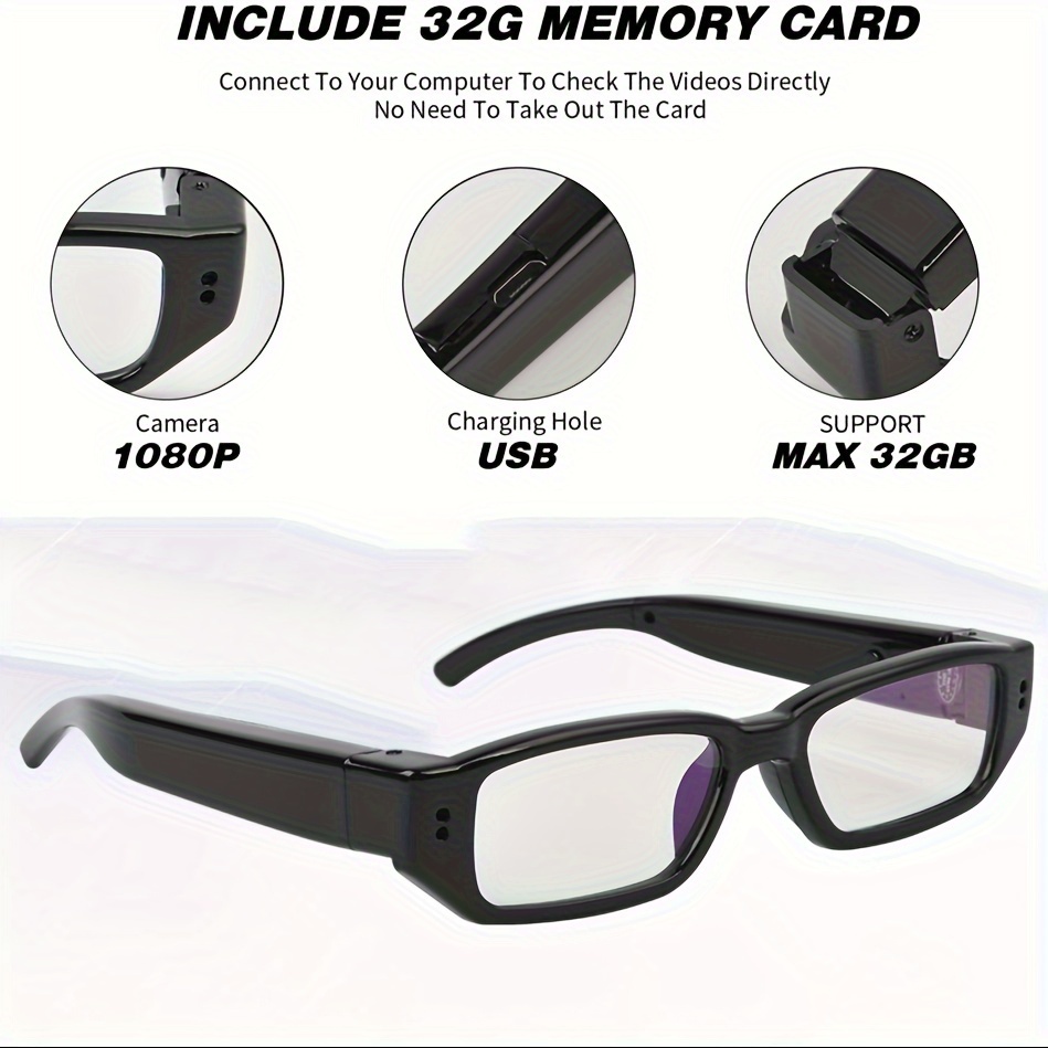1Pc Smart Video Camera Glasses 1080P HD Camera Glasses, Sports Outdoor  Glasses, Portable Camera Ultra Clear Camera Glasses With 32GB Memory Card