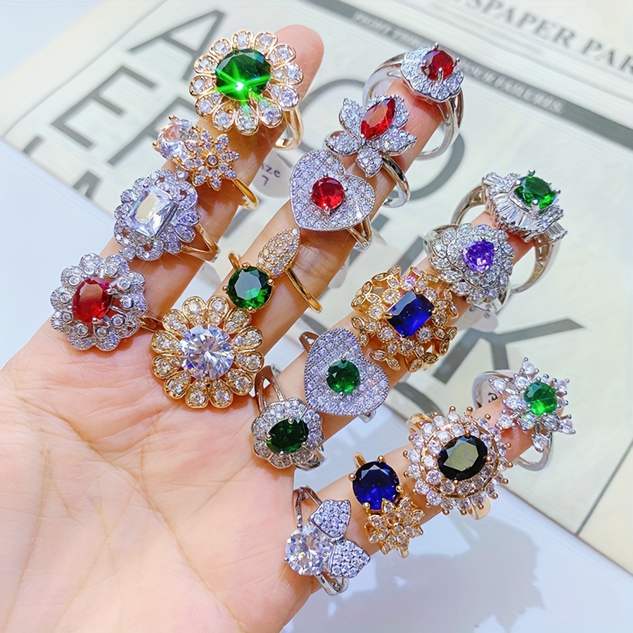 elegant 10pcs cubic zirconia ring set for women luxurious copper alloy assorted styles   weddings parties details 3