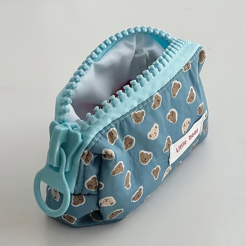 E-shop Großes Mäppchen mit Reißverschluss, Cartoon-Bär Kopf Print, Blau Rosa, Stifte, Große Kapazität, Make-up Tasche, Schreibwaren Aufbewahrungsbox,