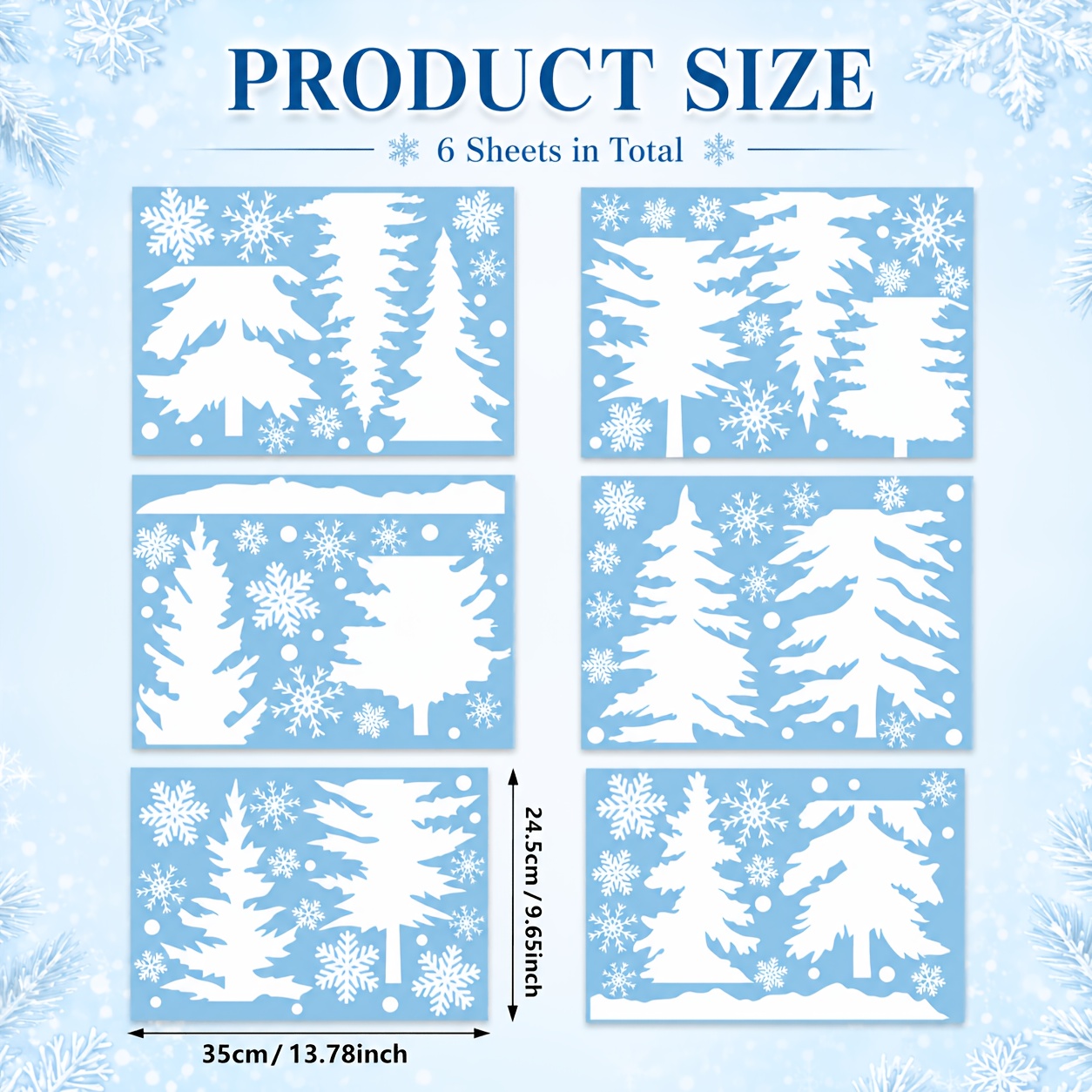 TEMU 6 Sheets Christmas Window Stickers Decal Set, 35*24.5cm/13.78*9.65inch, White Christmas Trees, Snowflakes And Snow Dots For Glass Doors, Windows