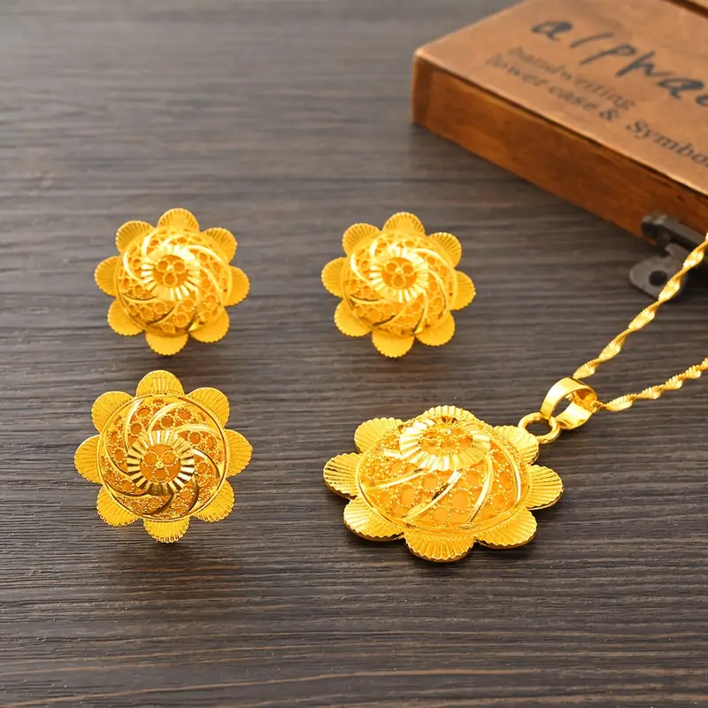 24k Gold Plated Yellow African Women's Jewelry Set, Street Style ...