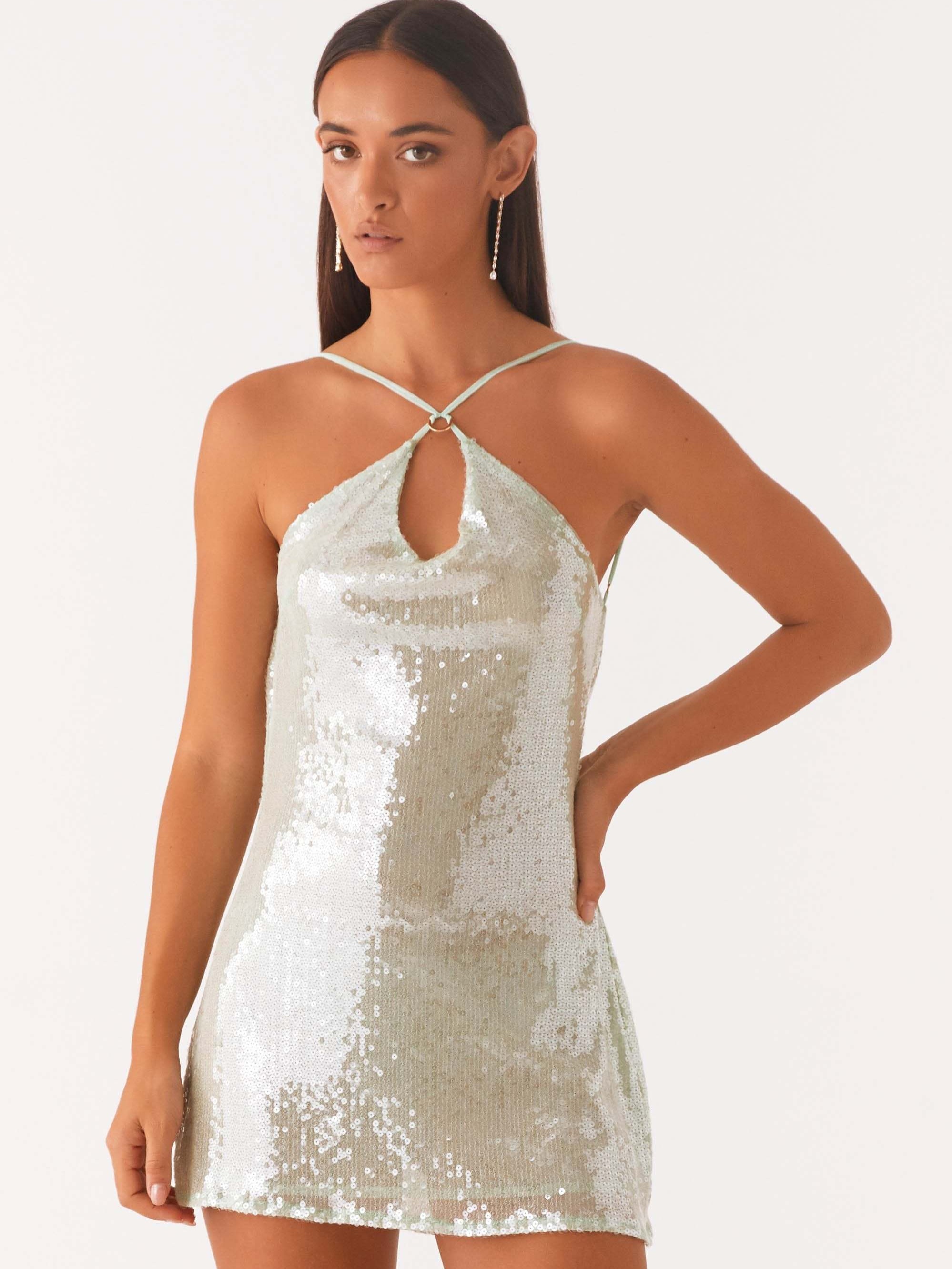 women y2k summer party dress, solid color glitter shoulder straps  sleeveless open back one-piece dress | Shop On Temu And Start Saving | Temu