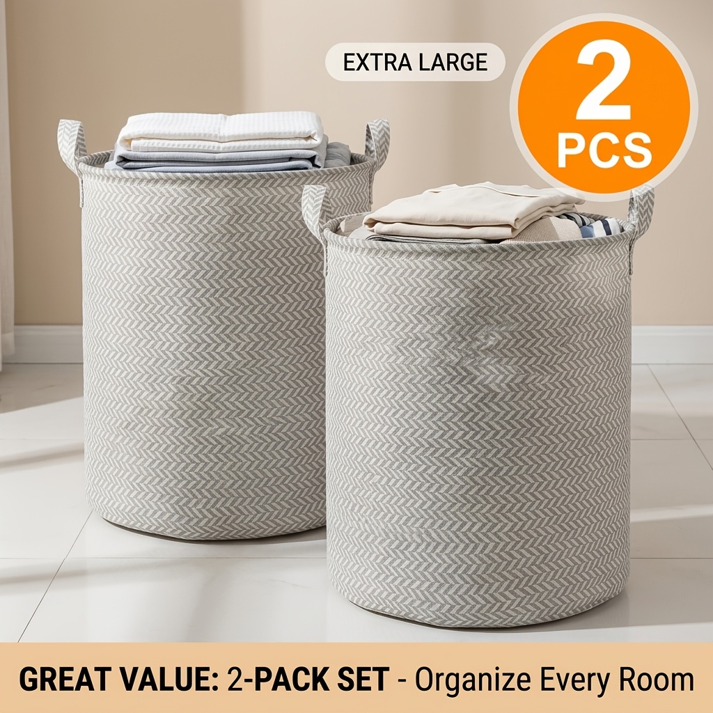 TEMU 2pcs Extra-thick Extra-large Laundry Storage Baskets, Laundry Hampers, Laundry Bags With Cushioned Handles, Sturdy And Durable Clothes Storage