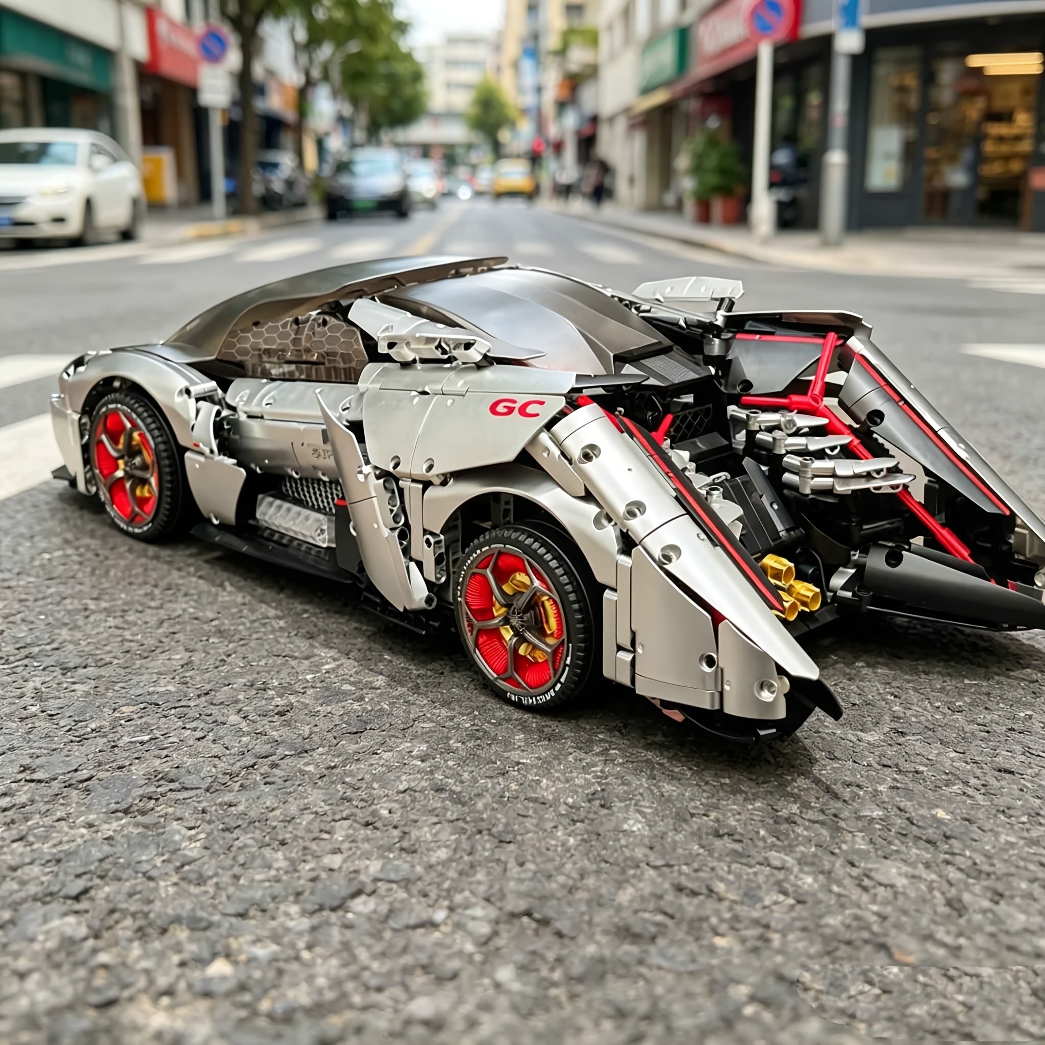 Image of 2975 Particles Silvery Building Block Sports Car Low-slung Model Local Warehouse Building Block Set Holiday Gift Graduation Season Gift Red Wheels