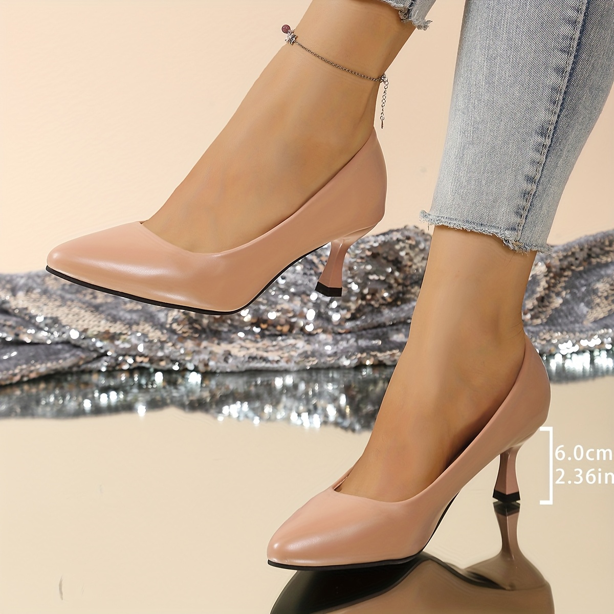 womens wide width stiletto heel pumps pointed toe glossy Temu Canada