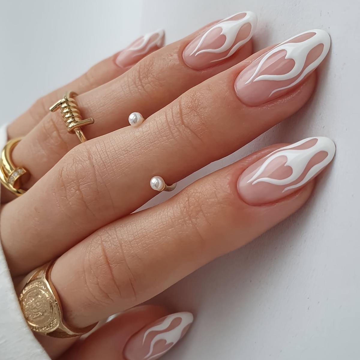 24pcs Medium Length Oval Flame Geometric Full Coverage Press-on Nail Stickers And Jelly Glue And Nail File Kit Suitable For Women/ Party Prom Daily Scenes Wear