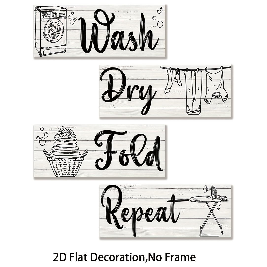 TEMU 2d Flat, 4pcs 2d Flat Wall Decoration Poster No Frame Rustic Laundry Room Sign Fold Repeat Wall Art Decor For Room Bedroom Unique Scene Theme