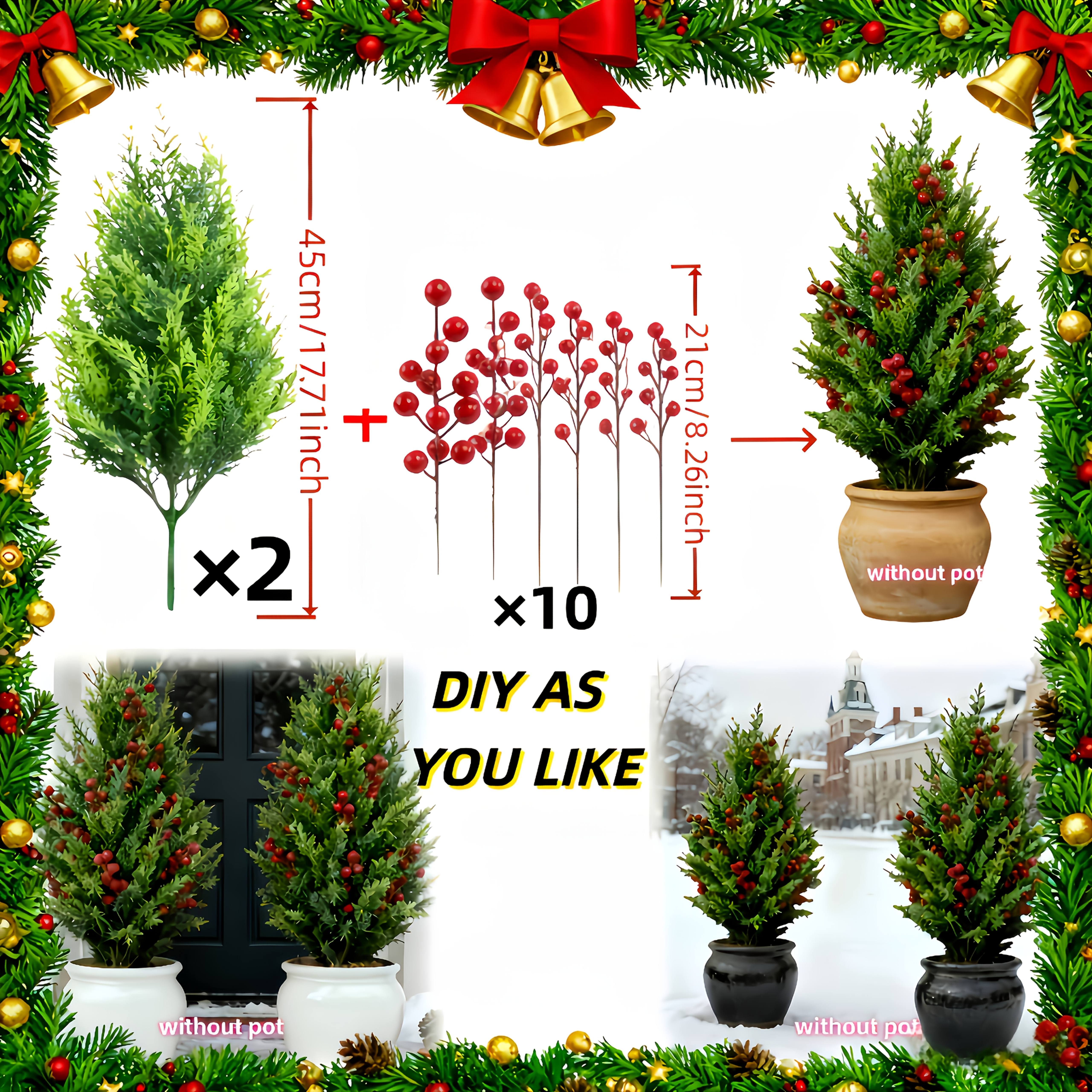 TEMU 2 Artificial Small Trees   Design, Christmas Tree, Seasonal Display, Holiday Decoration, Decorative Tree, Mini Plant, Realistic Leaves,