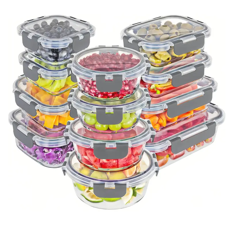 set of 24 12 lids 12 glass bowls with airtight lid glass food prep container for lunch kitchen storage container sealed reusable ideal for storing the microwave refrigerator dishwasher and camping black grey Product details 1