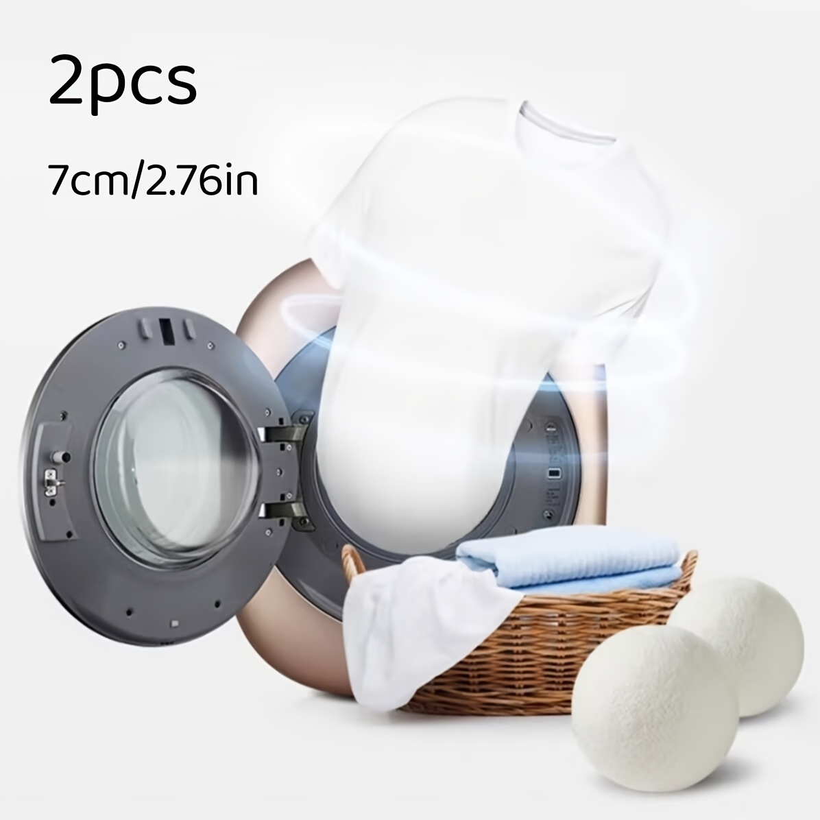 TEMU 2.76in Large Fluffy Anti-wrinkle Laundry Dryer Balls, Sheep Wool Dryer Balls For Clothes, Quick-drying And Anti- , Reusable White Laundry Balls