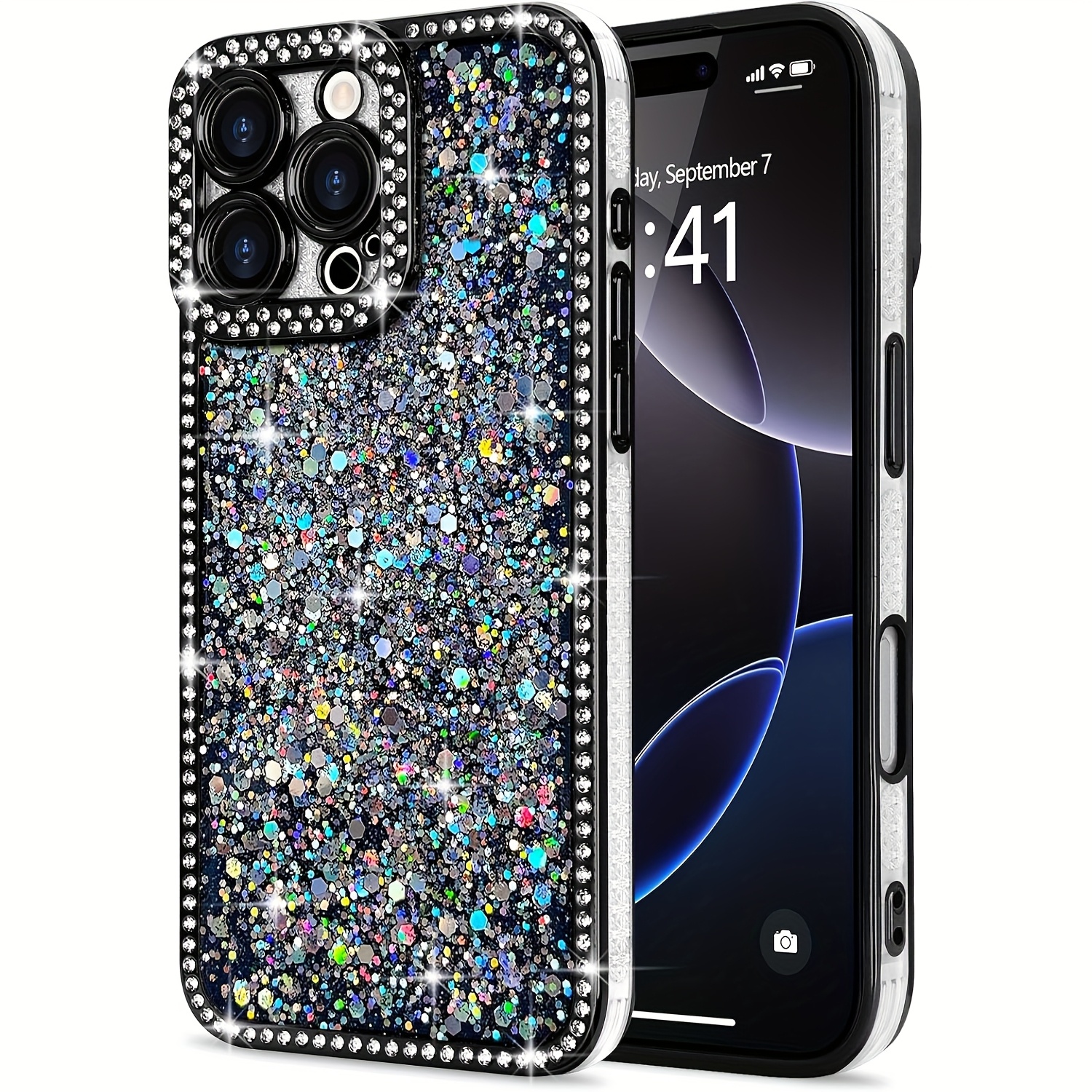For IPhone 16/15 Plus/14/13 Pro Max Case Glitter, Support Wireless Charging, Shiny Bling Sparkly Bumper Cover For Women Soft Slim Shockproof Protective Phone - Image 3