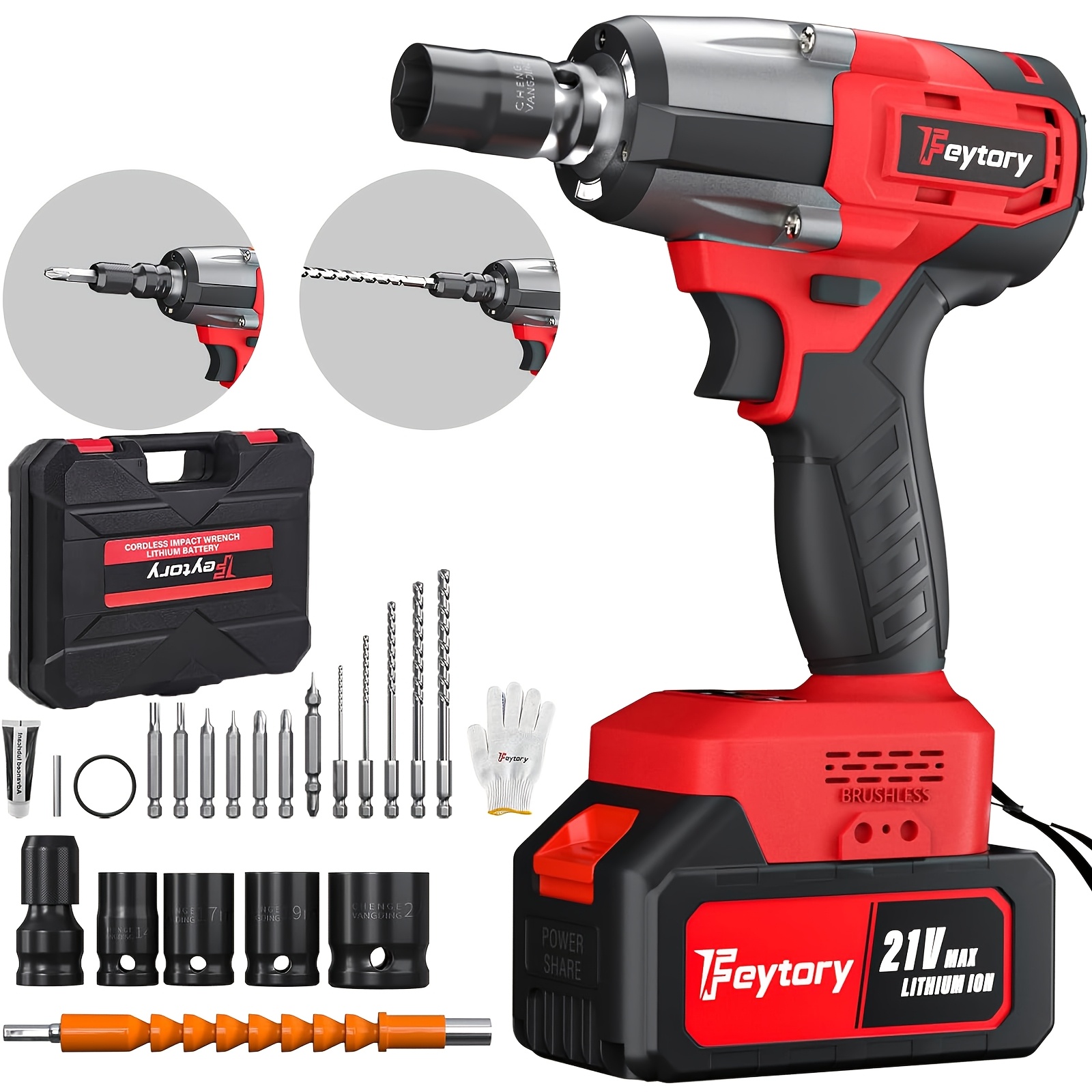 1/2 Impact Gun Cordless Impact Wrench 1/2 Inch, 405Ft-lbs