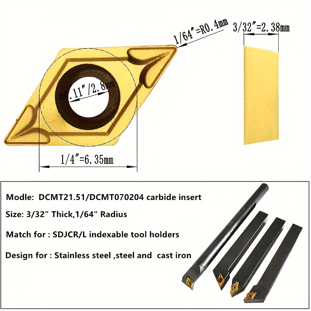 1/2" CNC Lathe Boring Bar Set – 2 Tool Holders & 10 DCMT21.51 Carbide Inserts For Turning & Boring