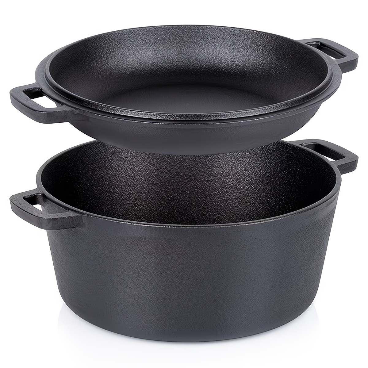 Image of 2pcs Cast Iron Flat Bottom Pot, Shallow And For Soup, Stir-fry, Stew And Simmer, Compatible With All Stovetops, Ideal For Home Kitchen And Outdoor Cooking