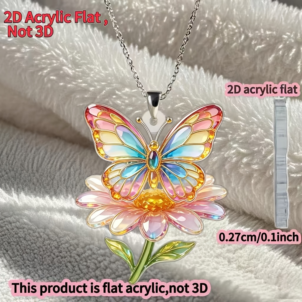 Flower & Butterfly Pattern Acrylic Necklace, Unique Design