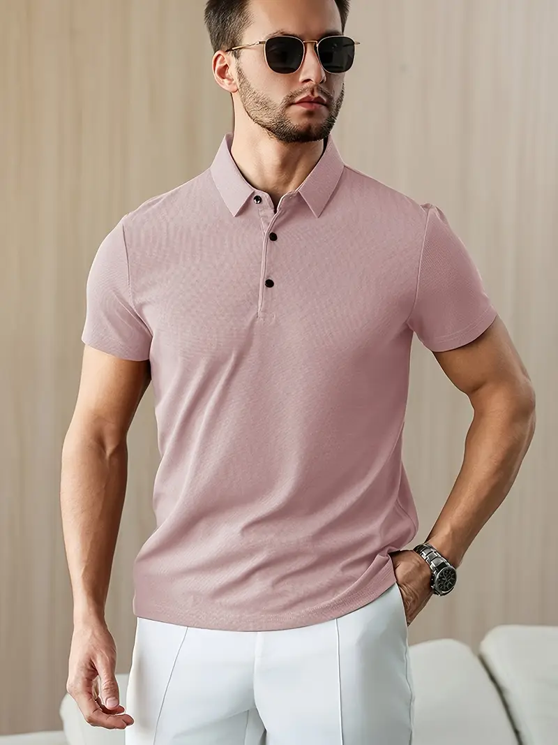 mens summer shirt solid color casual short sleeve with button collar lightweight polyester for sports outdoor leisure activities casual summer wear knitted weave details 6