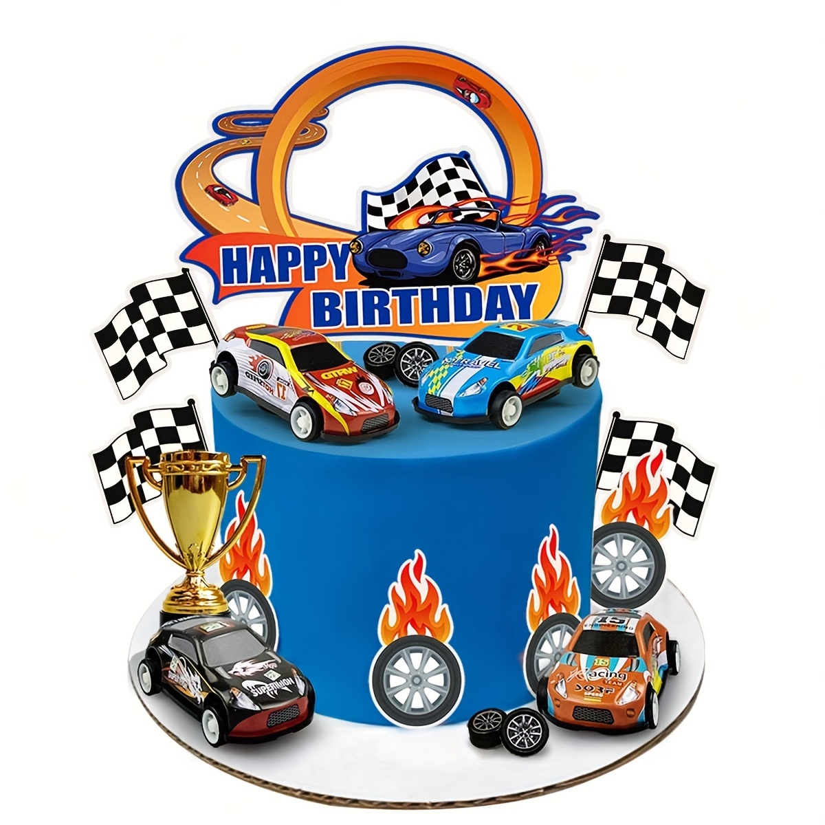 

11pcs Racing Car Themed Cake Topper Set - Perfect For Birthday Parties & Cupcakes, Durable Paper/metal Construction Race Car Birthday Decorations