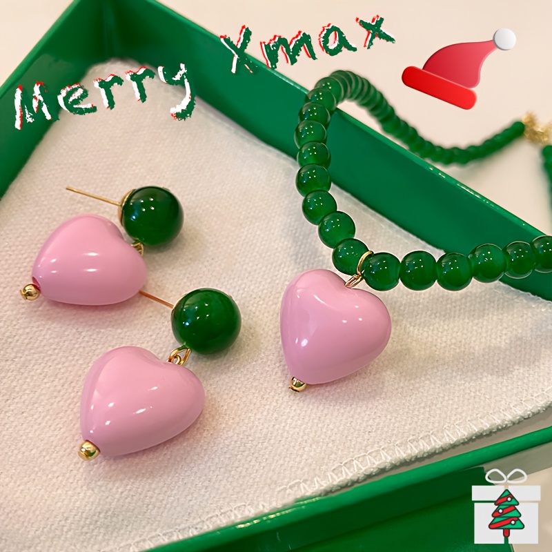 

3pcs Candy Like Youth Vibe Necklace Earrings Set, Green And Pink Acrylic For Holiday Events