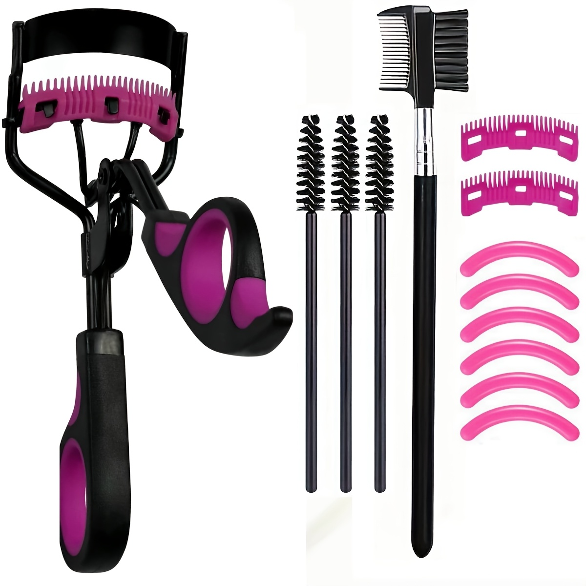 TEMU Fashionable Eyelash Curler And Eyebrow Comb Set, Eyelash Extension Tweezers, Foldable Mascara Separator, Eyelash Brush, Replacement Pads For The