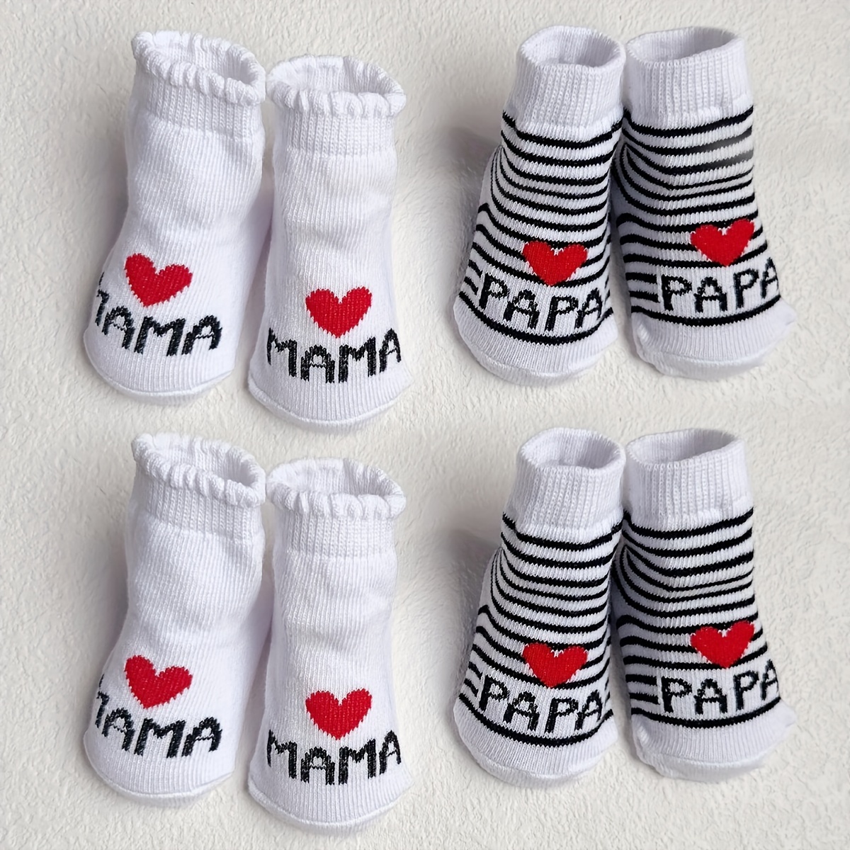 

4 Pairs Of Baby's Cute Low-cut Ankle Socks, Love Papa & Mama Pattern, Soft Comfy Children's Socks For Boys Girls All Seasons Wearing