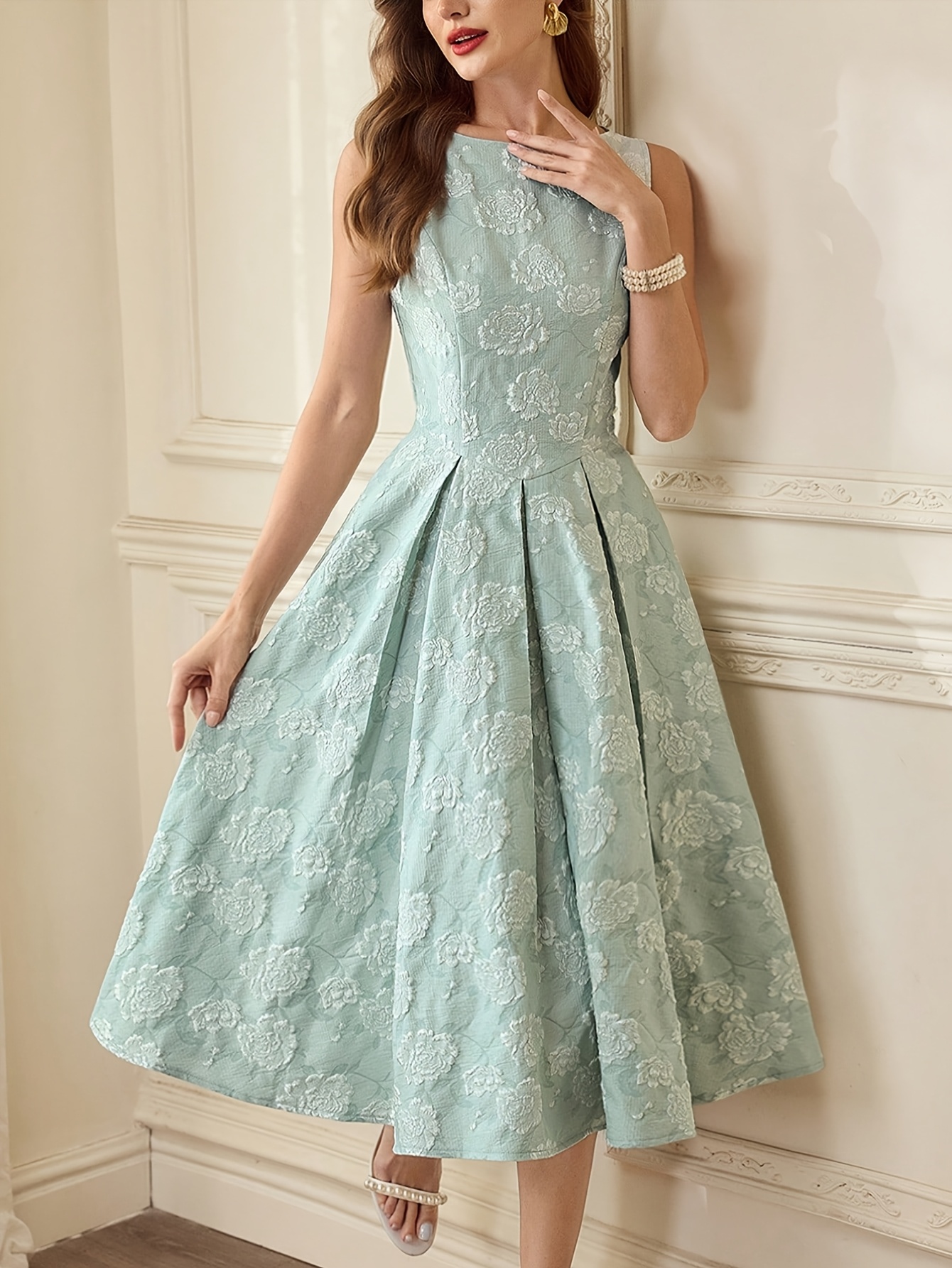 elegant womens jacquard texture sleeveless dress casual - Temu Oman