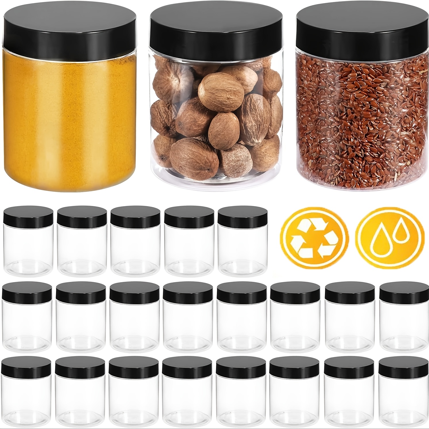 

6-pack 16oz Plastic Storage Jars With Black Screw , Transparent Pet Containers, Refillable Round Canisters For Dry Food, Spices, Nuts, Candy, Honey, Jam - Unscented Material