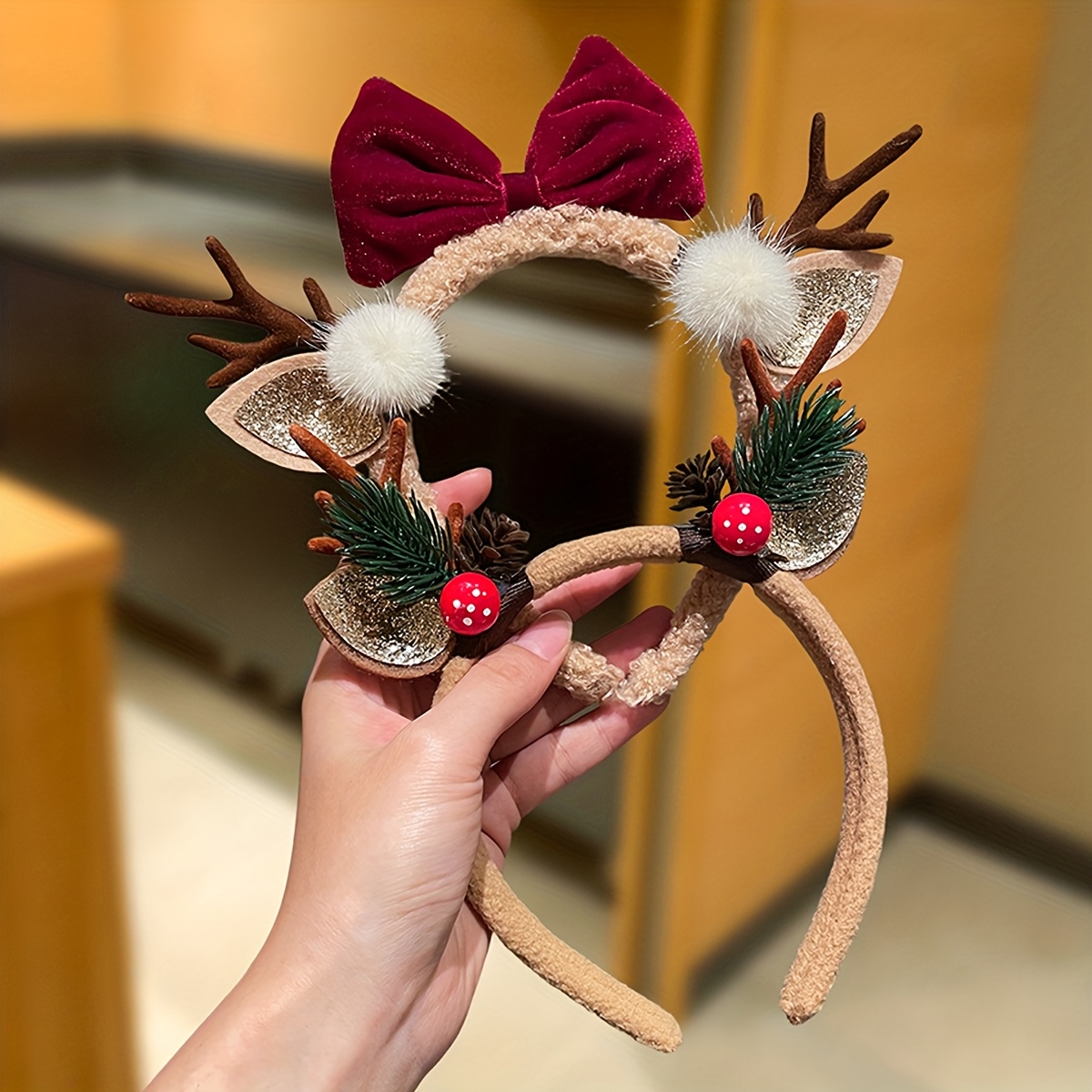 TEMU 2pcs Of Women's Christmas Antler Headbands, 3d Bow Headbands, Fun And , Female Hair Additions, Christmas Decorations, Suitable For Holiday