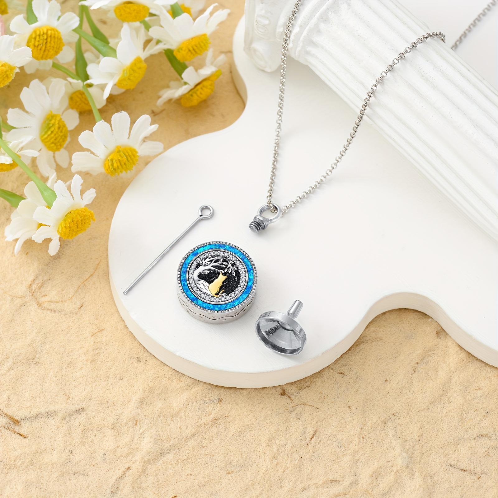 Cat Urn Necklace for Ashes, 925 Sterling Silver