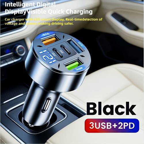 ¡el cargador rápido de coche potencia de 200w ya aquí! con un diseño de puertos: 3 usb + 2 pd, satisface las necesidades de carga simultánea de múltiples dispositivos . de carga súper rápida con una pantalla digital que el monitoreo