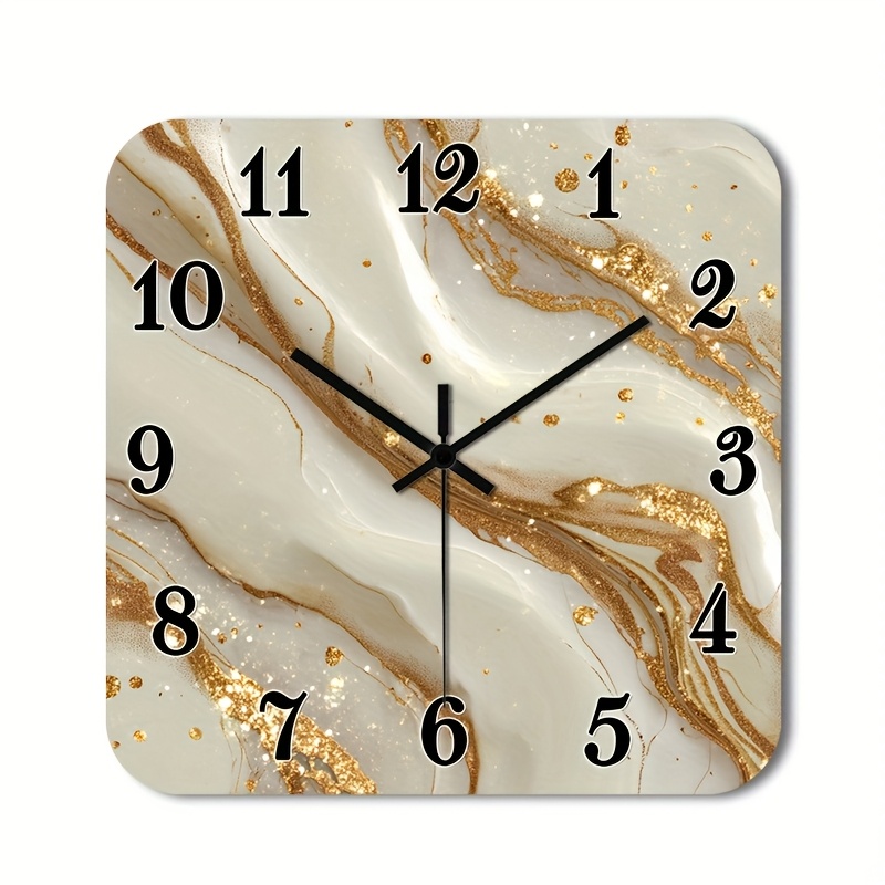 TEMU 1pc Modern Silent Non-ticking Wall Clock - Square Wood Frame With Hd Glossy Lamination & Texture - Face Suitable For Bedroom,, Entryway -