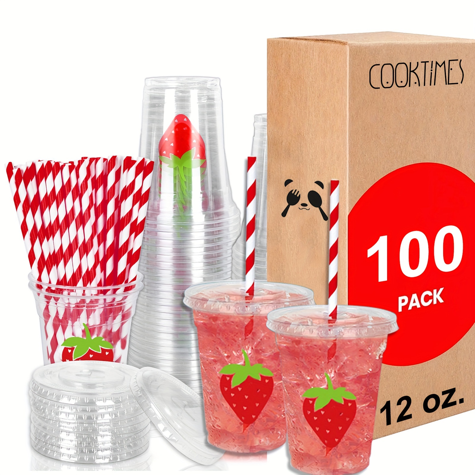 

Ct Clear Plastic Cups 12 Oz For Any , Disposable Transparent Party Cups With And Paper Striped Straws For , Juice, Soda, And Coffee For Party, Picnic, Bbq, Travel,