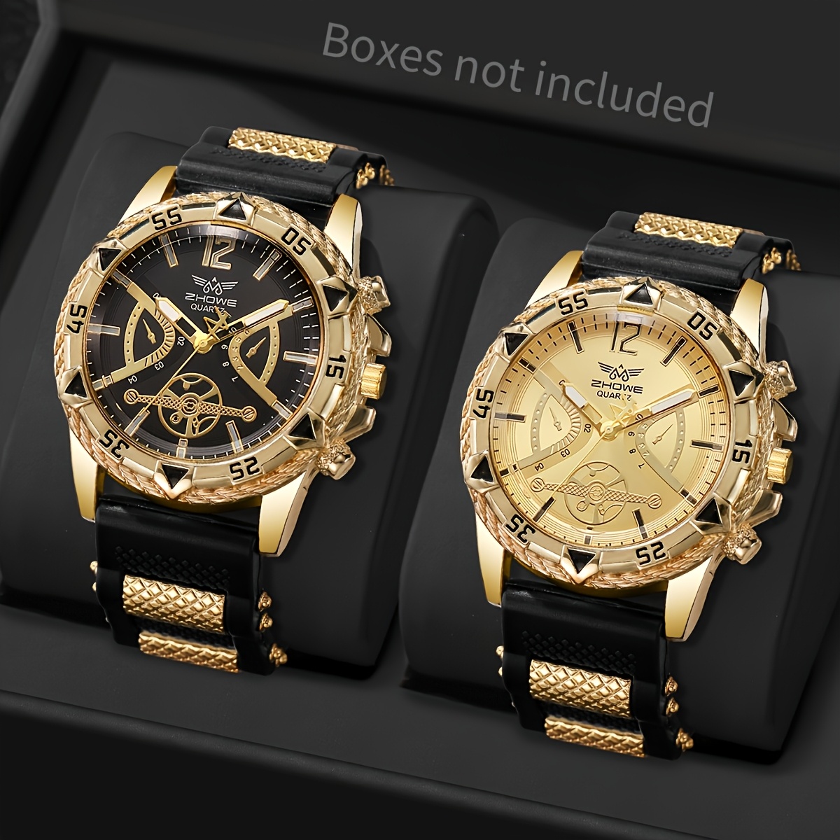2pcs/set Watches, Newest Elegant Cool Men's Watches, Trendy And Stylish Creative Quartz Wristwatches, The Perfect Clock Gift For And Brothers, Without Box