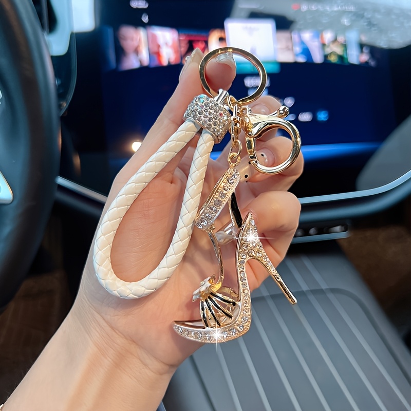 TEMU 1pc Rhinestone-embellished High Heel Shoe Keychain For Women - Sparkling Car Keyring With Lobster Clasp, Elegant Bag Charm Accessory, Birthday