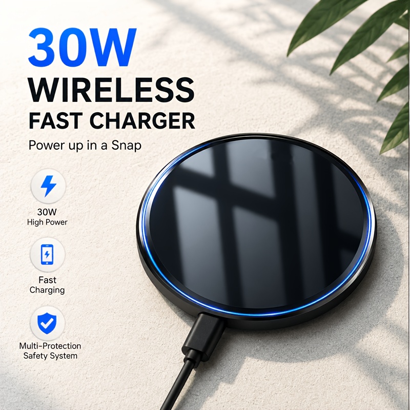 TEMU 30w Fast Wireless Charger Pad For Iphone 16 15 14 13 12 Pro Android Phones, Usb C Fast Charging Station, Portable Wireless Charging Pad With Led