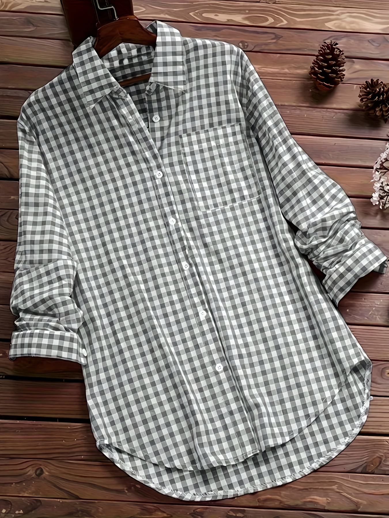womens vintage checkered long sleeve shirt for spring and summer casual commuting
